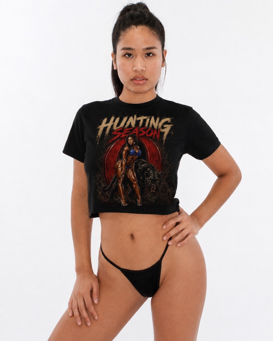 Model wearing the Hunting Season crop top tee