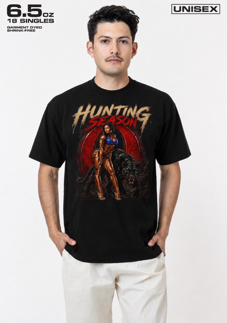Model wearing the Hunting Season unisex oversized tee